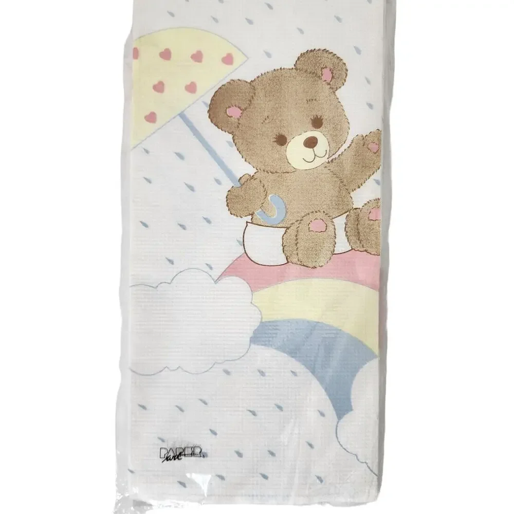 Vintage Paper Art Extra Large Table Cover Rainbow Teddy 54x102